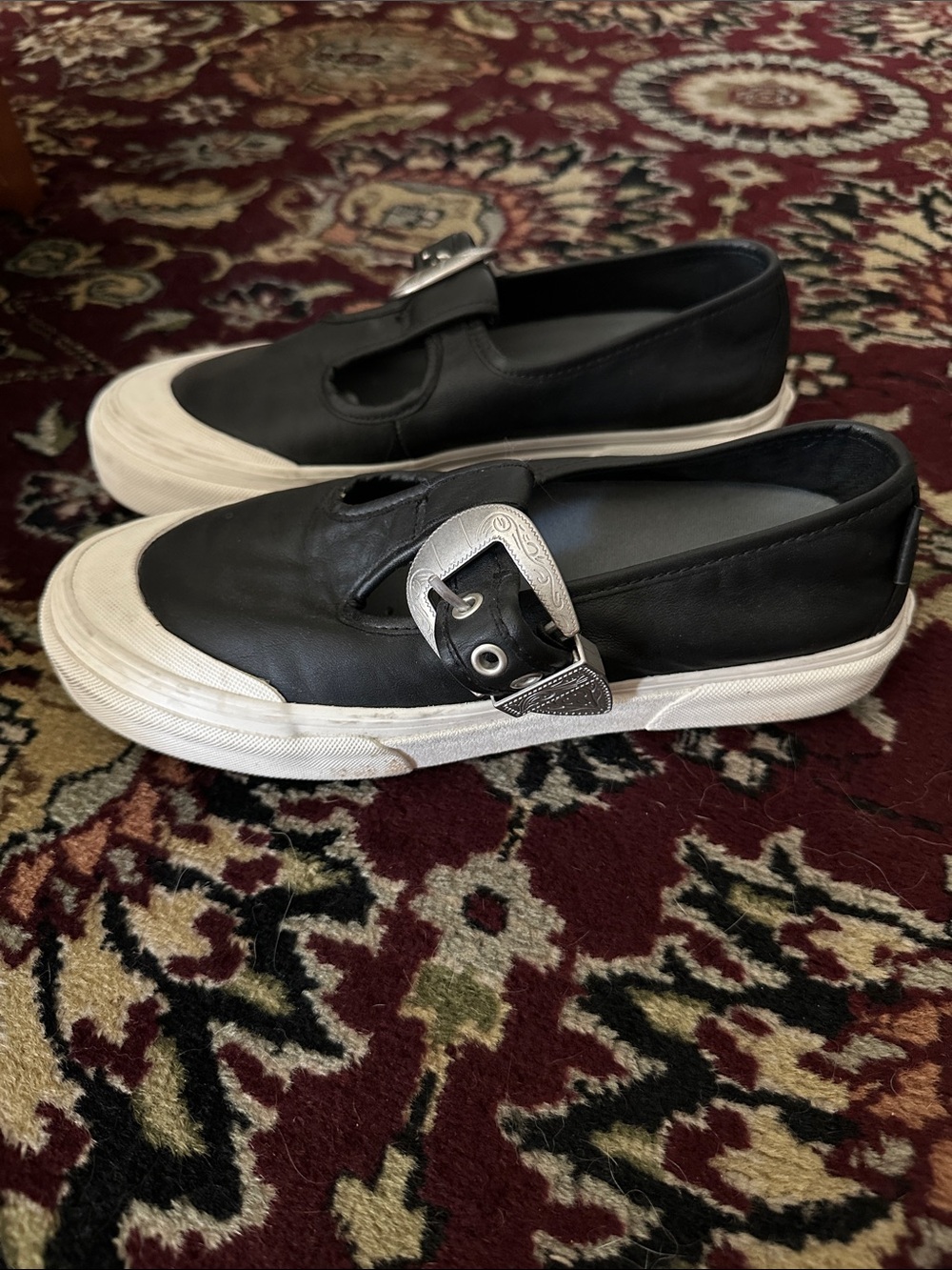 Vans Black Leather Western Buckle Slip-On Sneakers 8